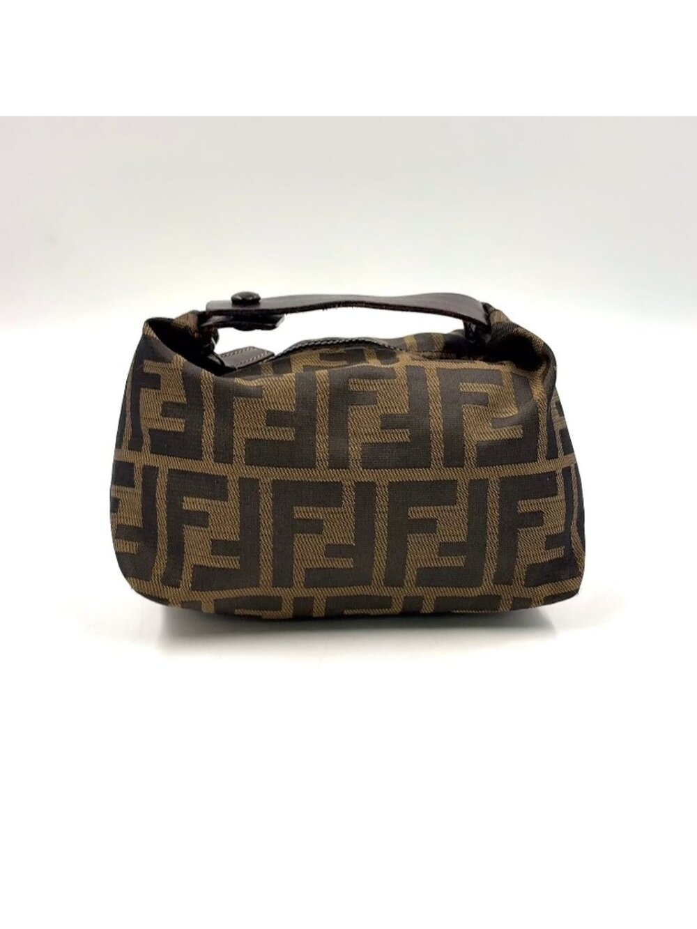 Fendi Zucca Mini Vanity Leather Canvas Brown Pouch Silver